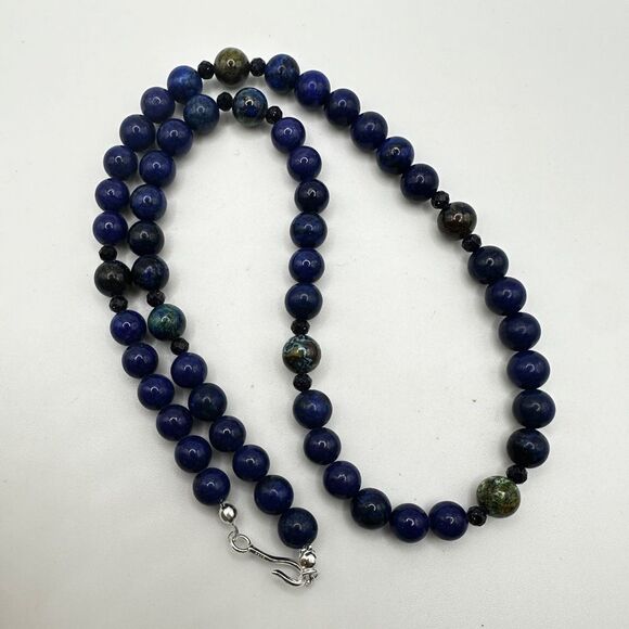 Stunning 20" lapis lazuli, azurite, and goldstone necklace with 925 hardware! - Picture 7 of 14